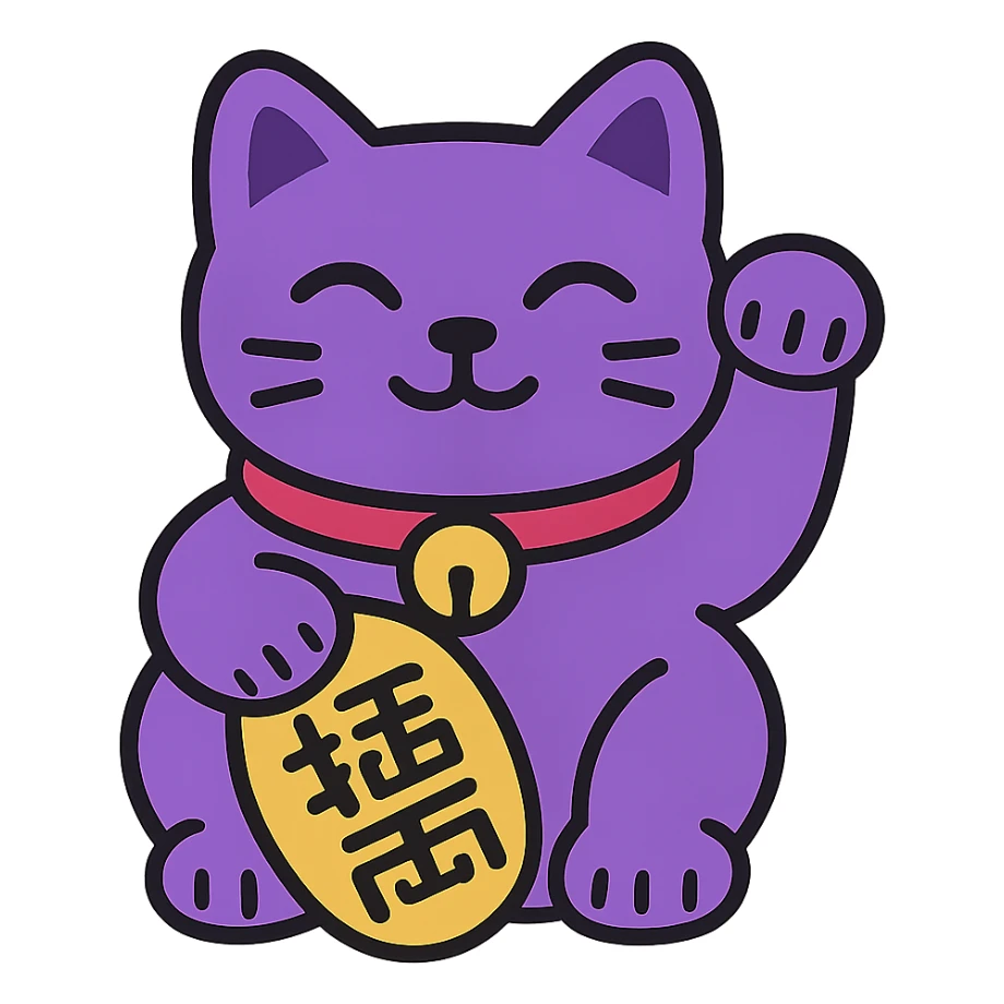 Purple Chinese lucky cat in a flat toon style  sticker