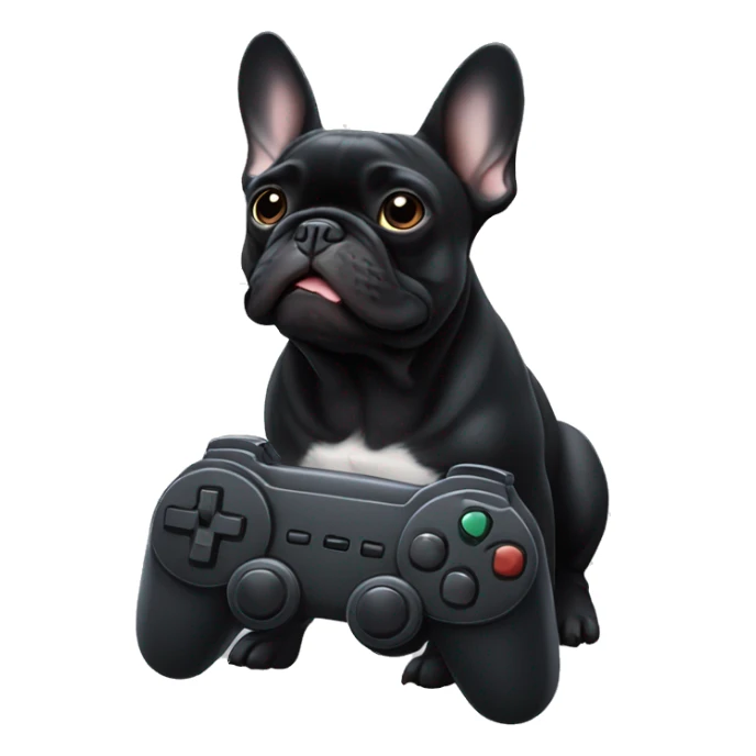 All black French bulldog playing video games sticker