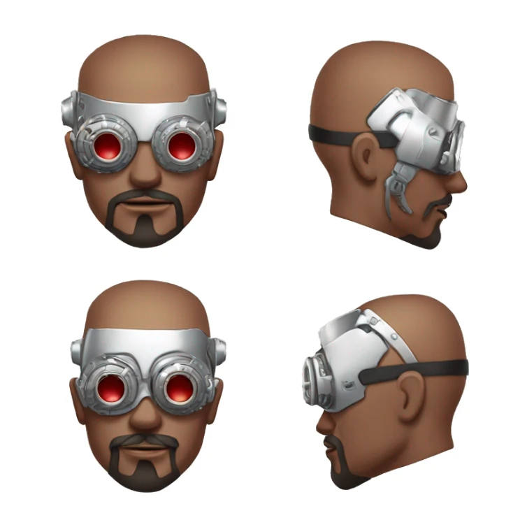 Red skin and white goatee male cyborg head with silver steampunk goggles sticker