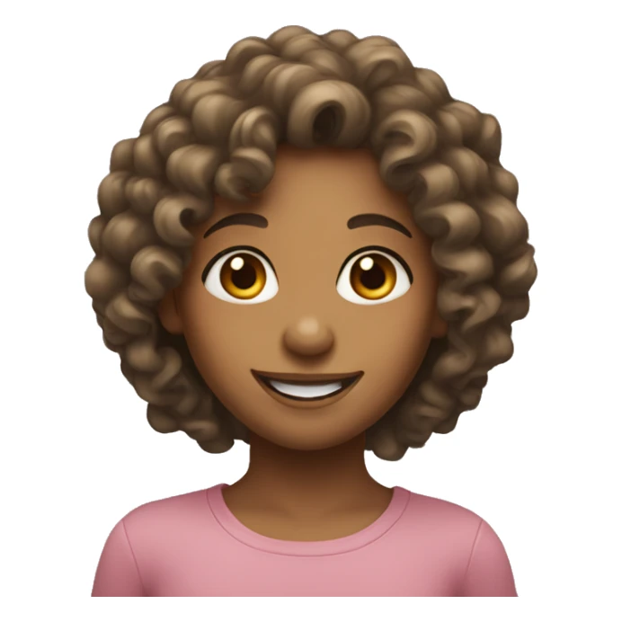 A girl with long bownish curly hair smiling  sticker