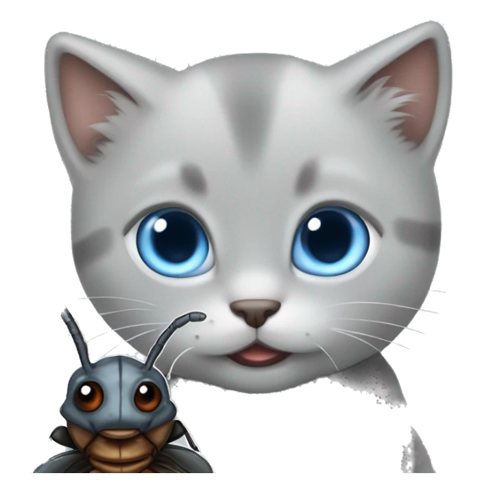 blue eyes grey kitten and cockroach friends sticker
