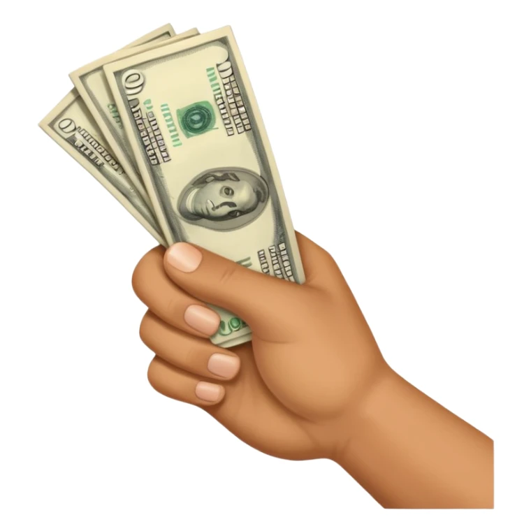 a hand holding cash sticker