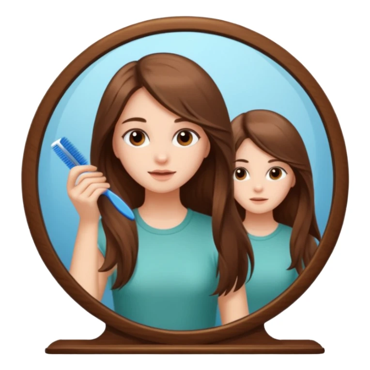 a beautiful girl combing his long hair in front of mirror. sticker