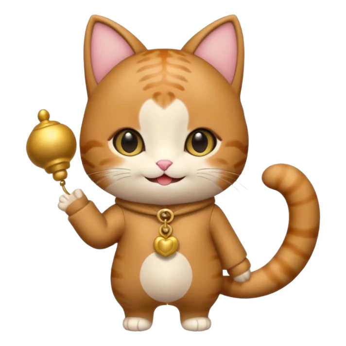 kawaii neko, cute outfit with bell brown cat. suit sticker