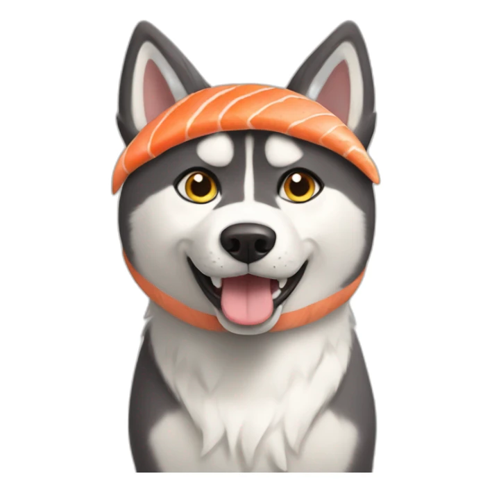 husky dog wearing a cat costume while eating salmon sticker