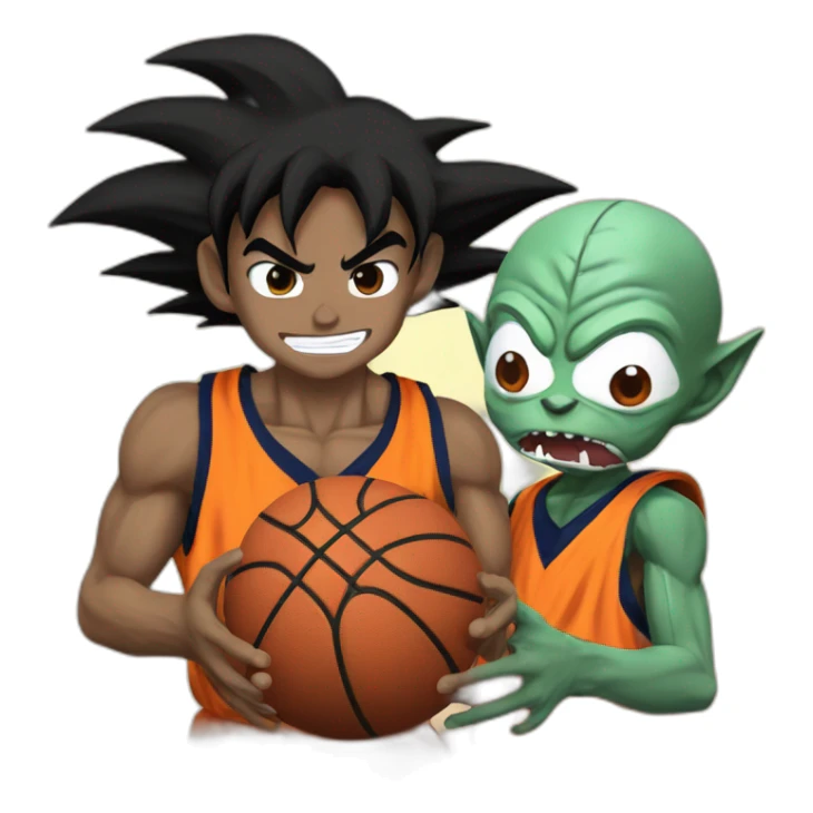 Goku jugando basket con yoda y venom sticker