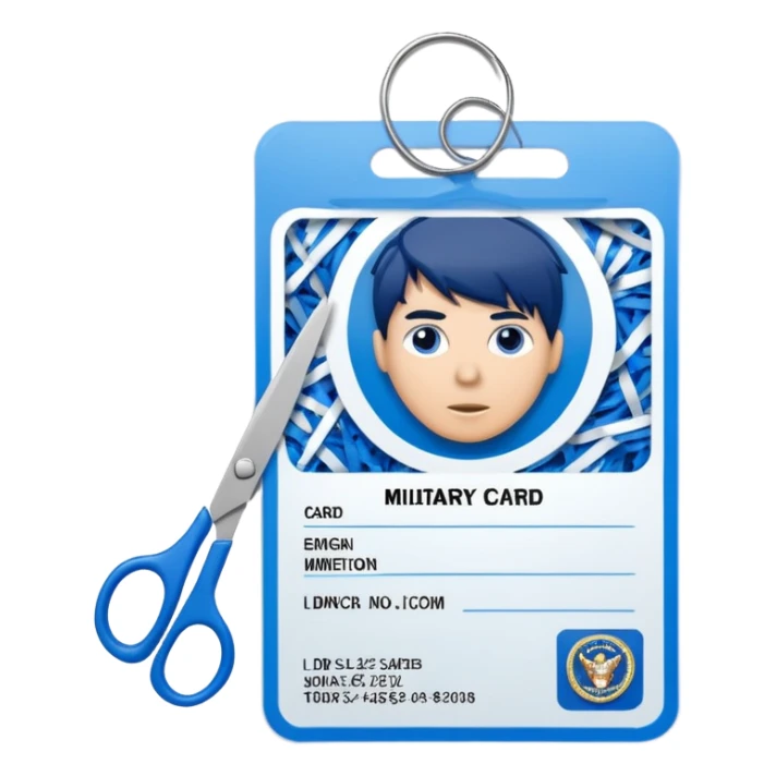 Scissors cutting military ID card in the middle front view sticker