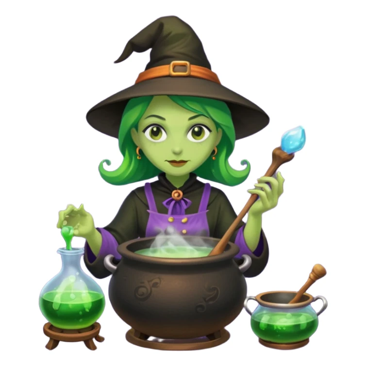 green witch cooking potion sticker