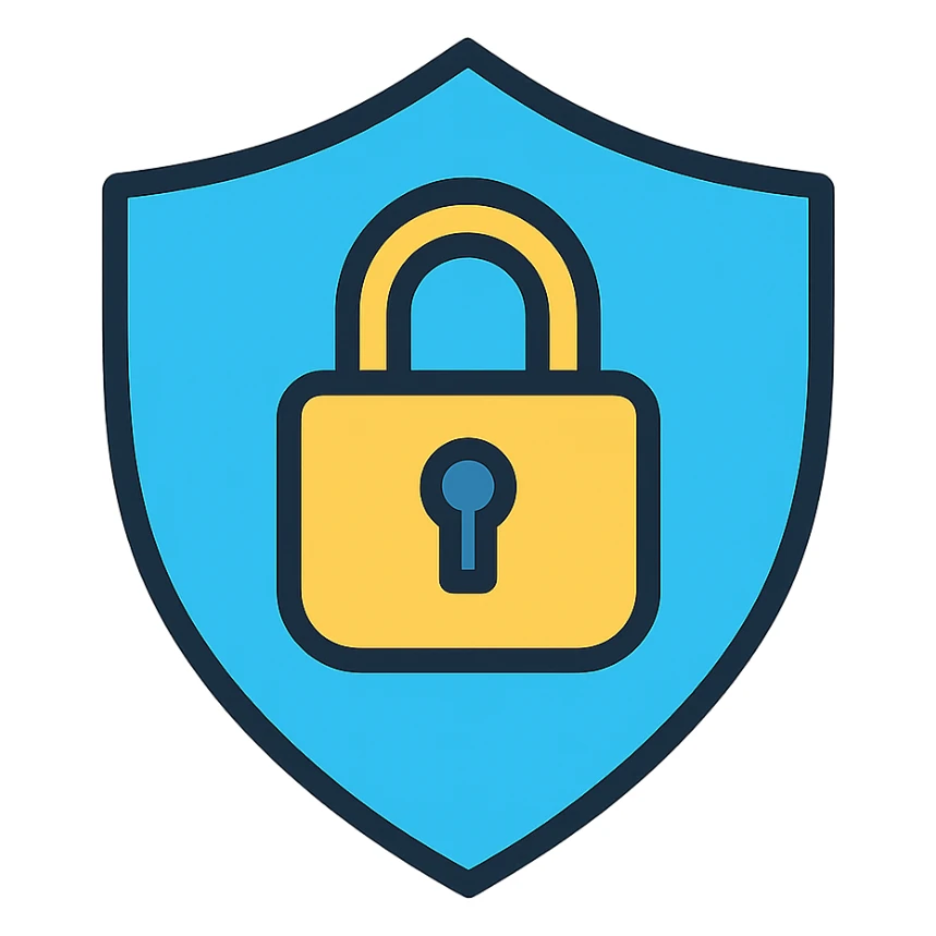 a shield with a lock symbol in the center, bold and easy to recognize sticker