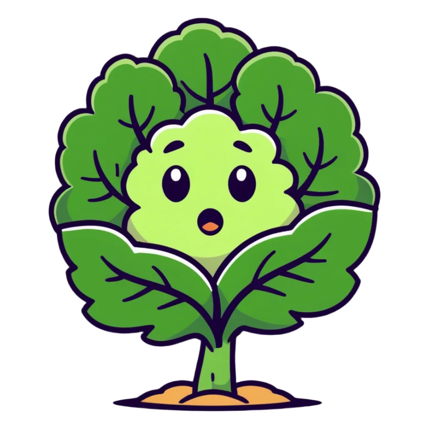Kale plant with stressed out cartoon face sticker