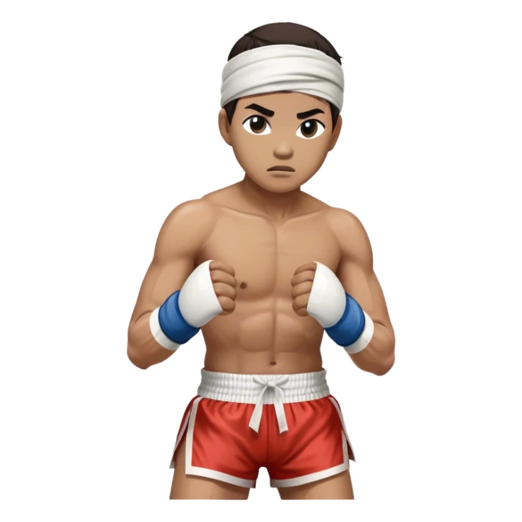 ​Cinematic Realistic Traditional Muay Thai Fighter, depicted in authentic attire featuring white bandaged gloves wrapped around his fists, a traditional headband tied neatly, and classic Muay Thai shorts, captured in a dynamic fighting stance under dramatic, high-energy lighting that highlights the raw power and elegance of the art, sticker