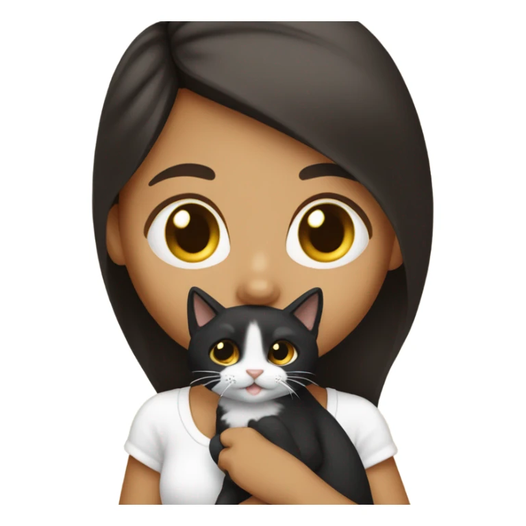 Una chica con Un gatito negro y blanco  sticker