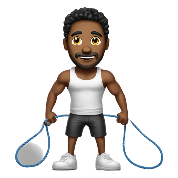 Create a man in a tank top jumping rope. Make his name Sex machine sticker