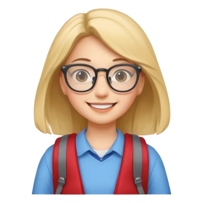 student girl wearing glasses with backpack sticker