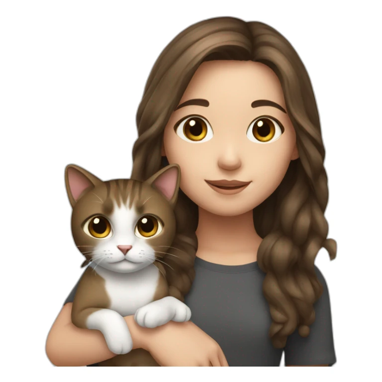 young girl with brown hair and cat black and white sticker