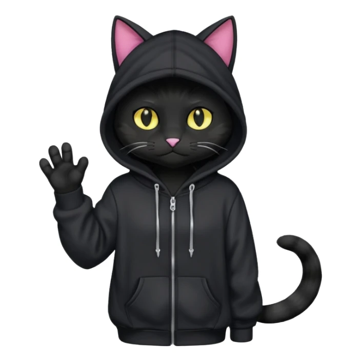 Black cat wearing a hoodie fursona (full body) sticker