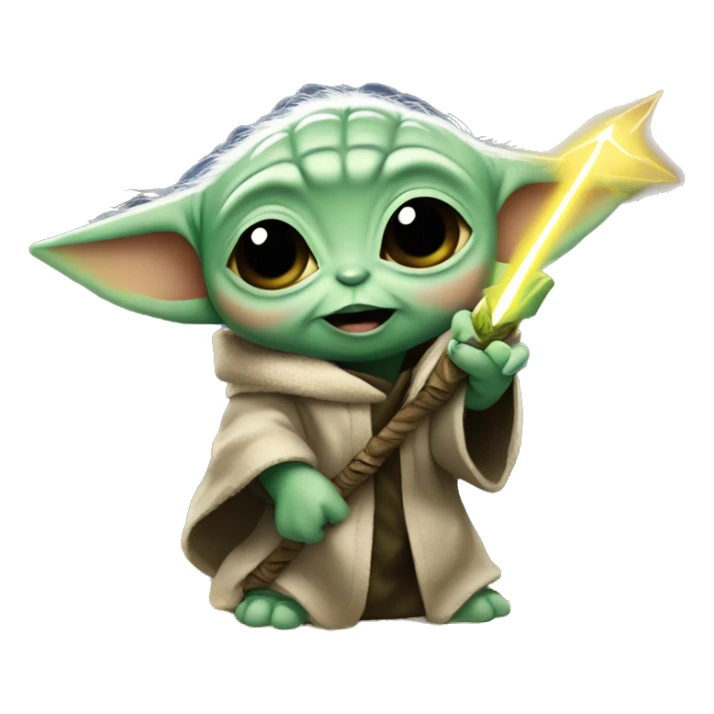 baby yoda holds a lightning bolt sticker