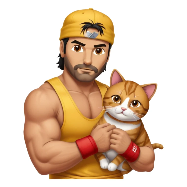 Razor Ramon wrestler from WWF defeating a cat wearing a cap sticker