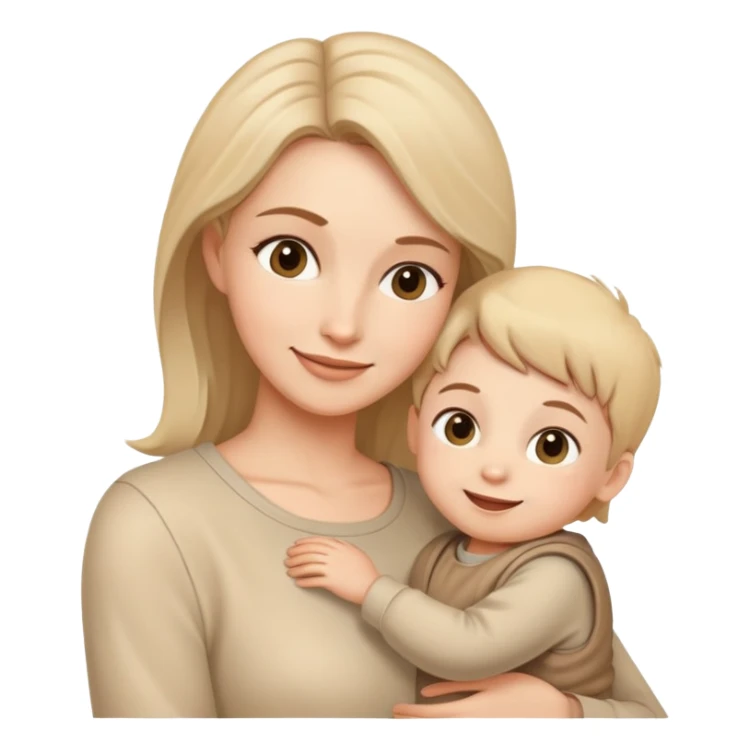 A happy mother with a child in beige clothes sticker
