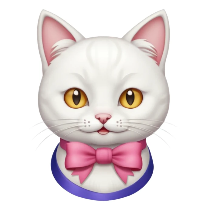 The face of a white cat with a bow and a wink.  sticker
