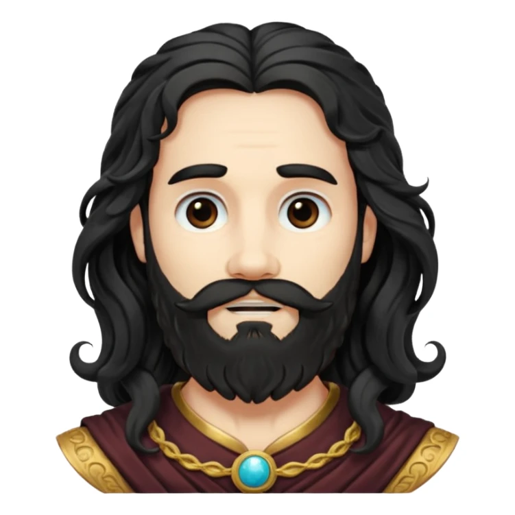 Pluto from The Olympians with long black wavy hair and beard, black stola sticker