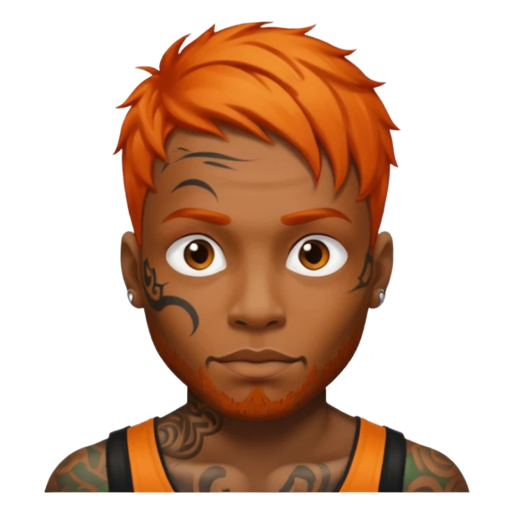 black man with tattooed faces and orange hair sticker