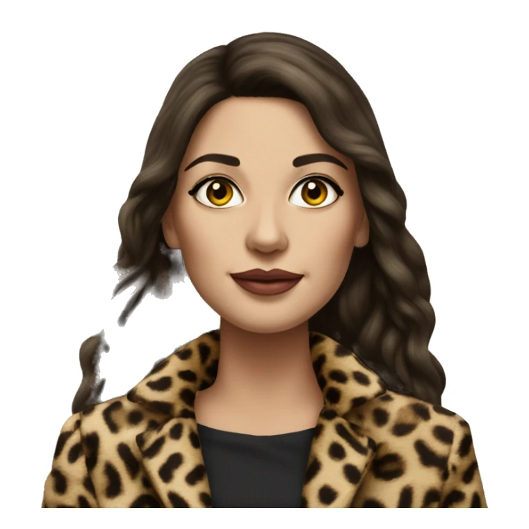 Beautiful realistic long hair brunette mob wife with leopard coat sticker