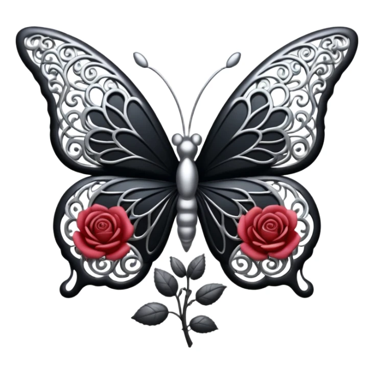 Black and silver filigree rose with a stunning butterfly, 3D, extremely detailed design sticker