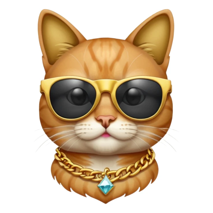 cat with sunglasses and big chain with a diamond letter K sticker