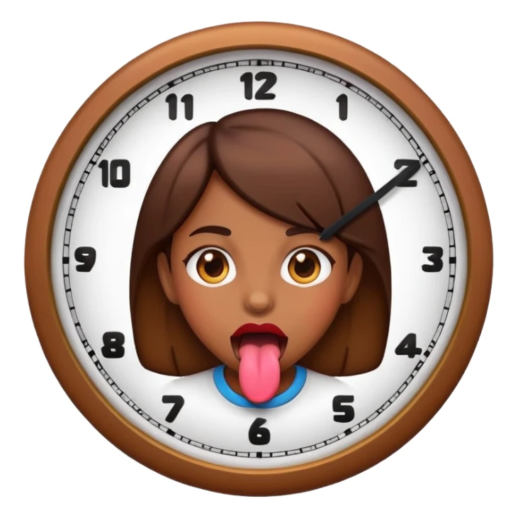 Brown girl emoji with tongue out with a clock  sticker
