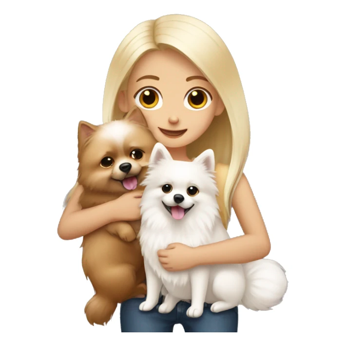 Blond girl hugging white Pomeranian and brown Pomeranian  sticker