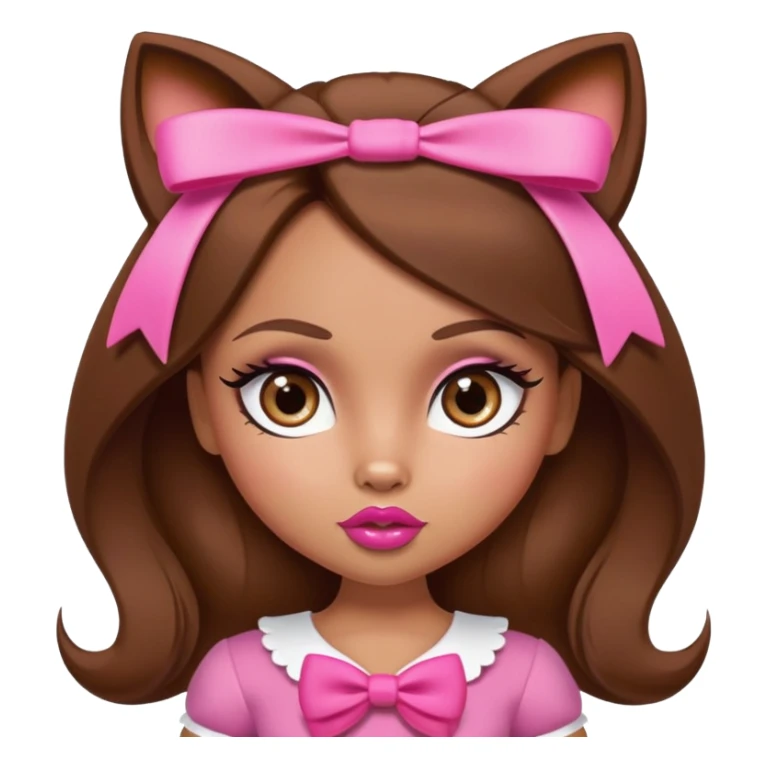 Bratz doll character with brown hair, pink bow, large lips, and almond-shaped foxy eyes sticker