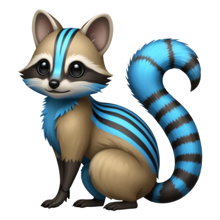 White and blue and grey and black neon glowing bioluminescent Genet-Numbat-Cacomistl-Tamarin-Tanuki-fusion-hybrid (full body) sticker