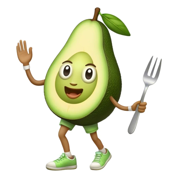 Dancing Avocado with fork in hand and wearing shorts & trainers sticker