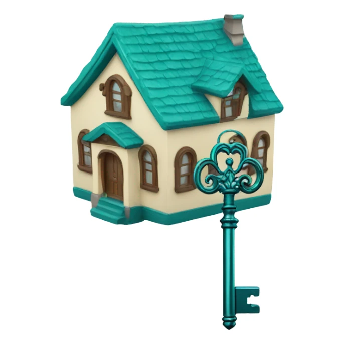Teal house on top of a key  sticker
