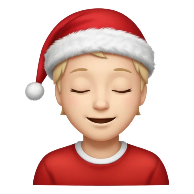Smiling with closed eyes in a red Christmas hat sticker