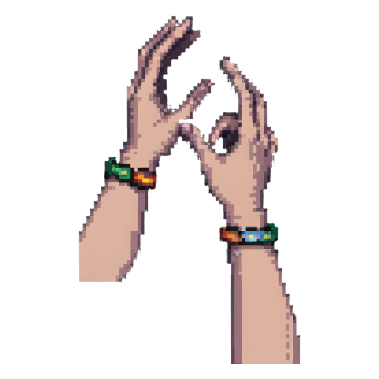 pixel art of hands showing the pasha technique, minimal and recognizable sticker