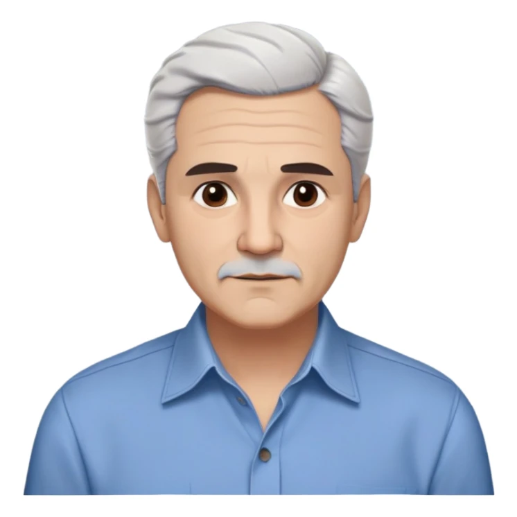 Puerto Rican actor René Monclova with round face, wide jaw, light skin. Expressive dark brown eyes, thick eyebrows. Short gray/white hair with receding hairline. Clean-shaven. Friendly expression. Wearing a dark button-down shirt. Distinguished older man with charismatic appearance. sticker