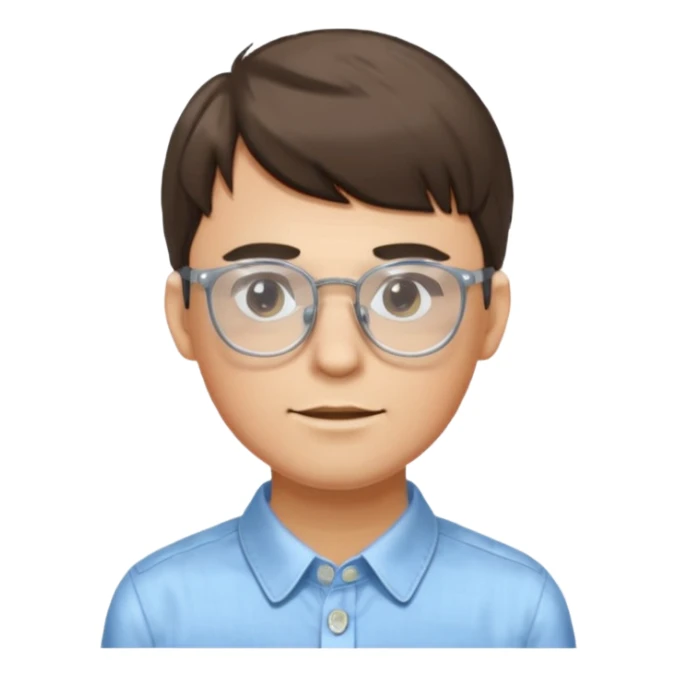 A man who have a glasses transparent. And have a bangs and have a button shirt. sticker