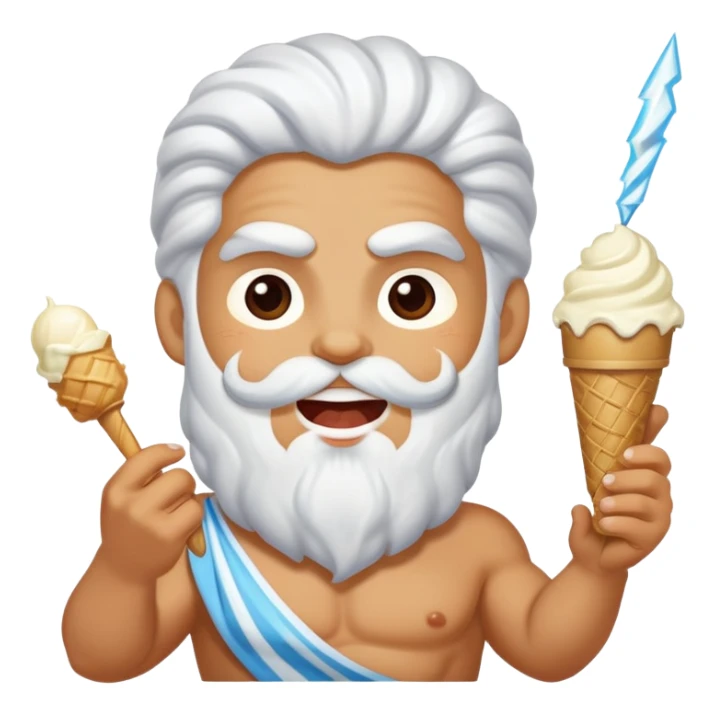 happy Zeus eating white ice cream holding thunderbolt sticker