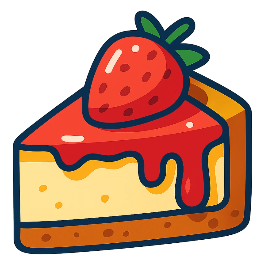 cheesecake slice with strawberry topping vibrant toon style sticker