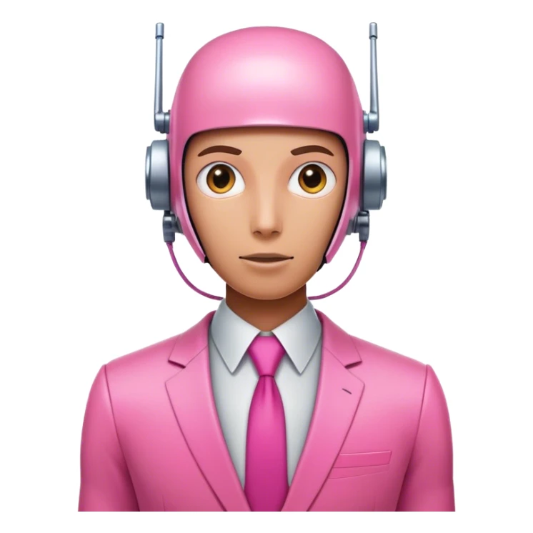 human looking robot offie worker in intensive pink color suit sticker