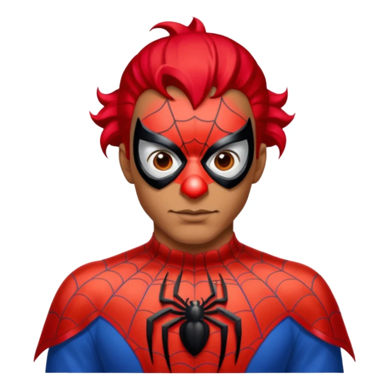 Create a man in a spider man costume with only clown nose sticker