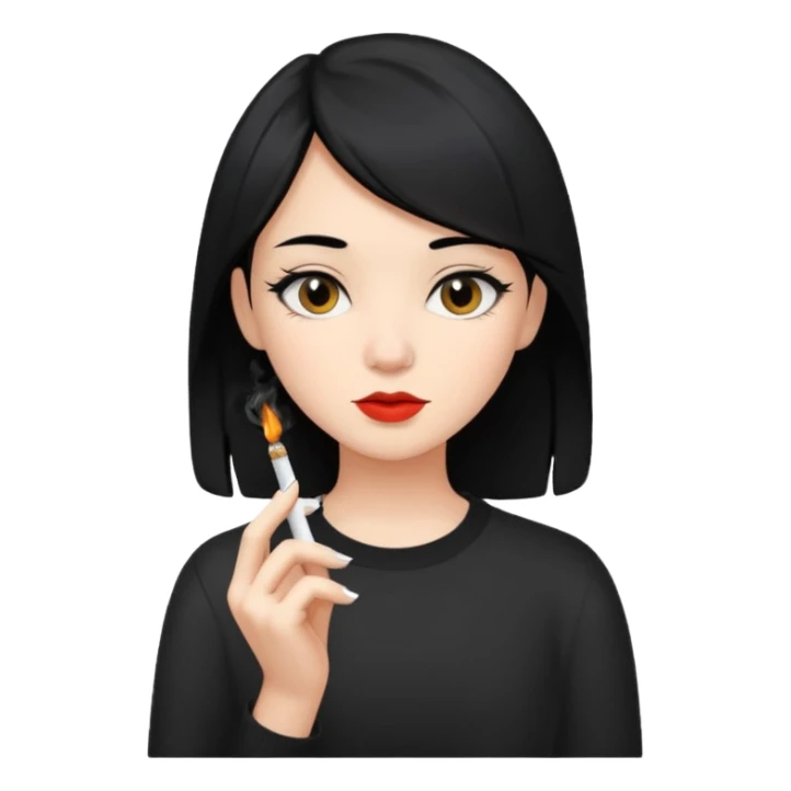 girl with black hair and cigarette sticker