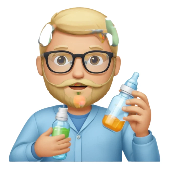 blonde bearded man with glasses with baby bottle sticker
