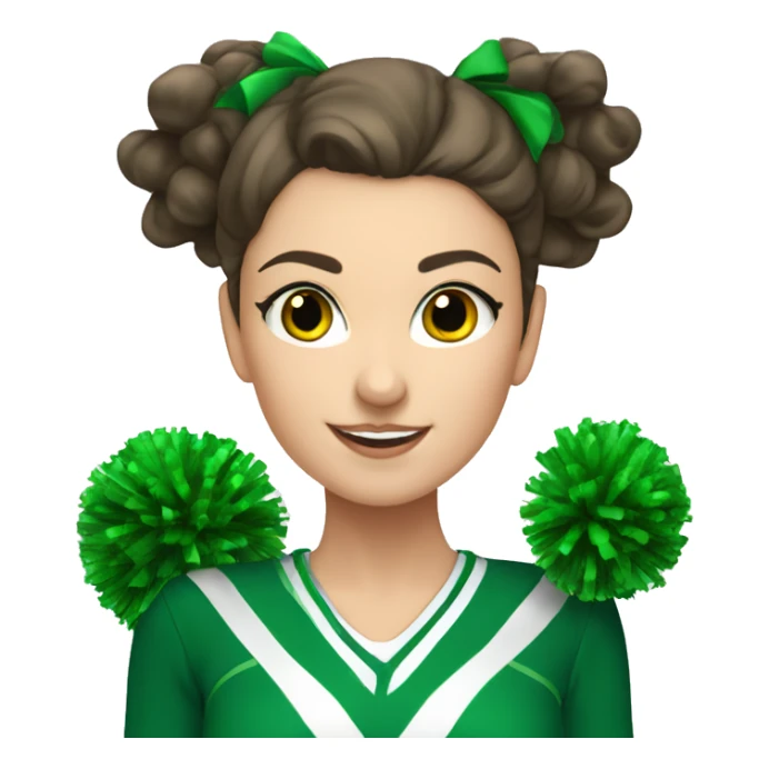brunette  white girl cheerleader wearing green uniform holding green pompoms sticker