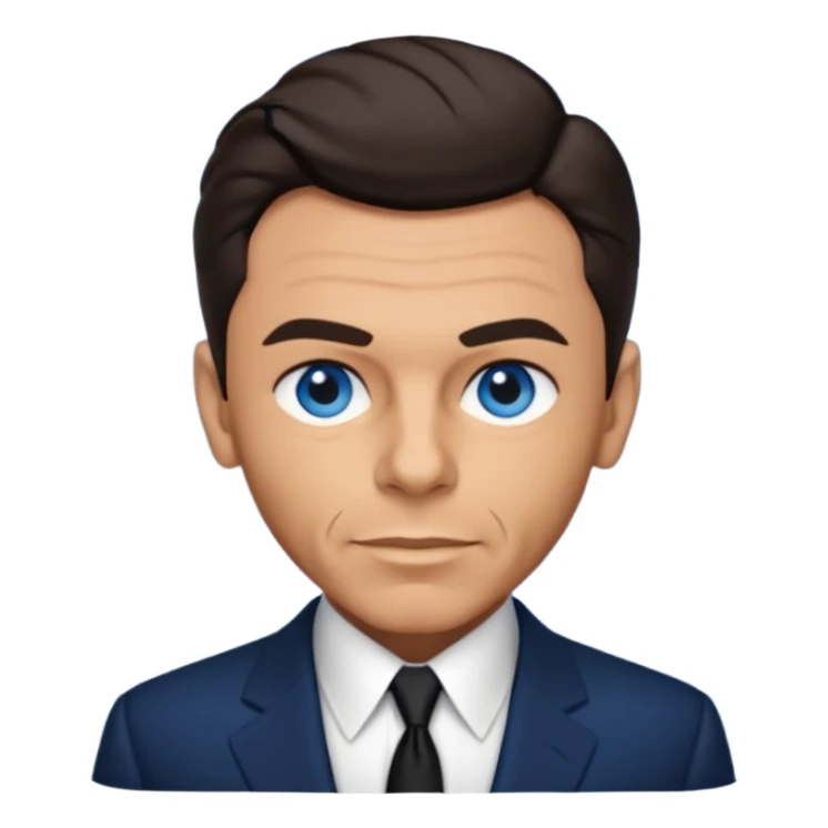 Frank Sinatra with blue eyes, dark brown hair, navy blue outfit sticker