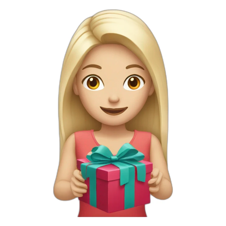 white blond woman opening gift sticker