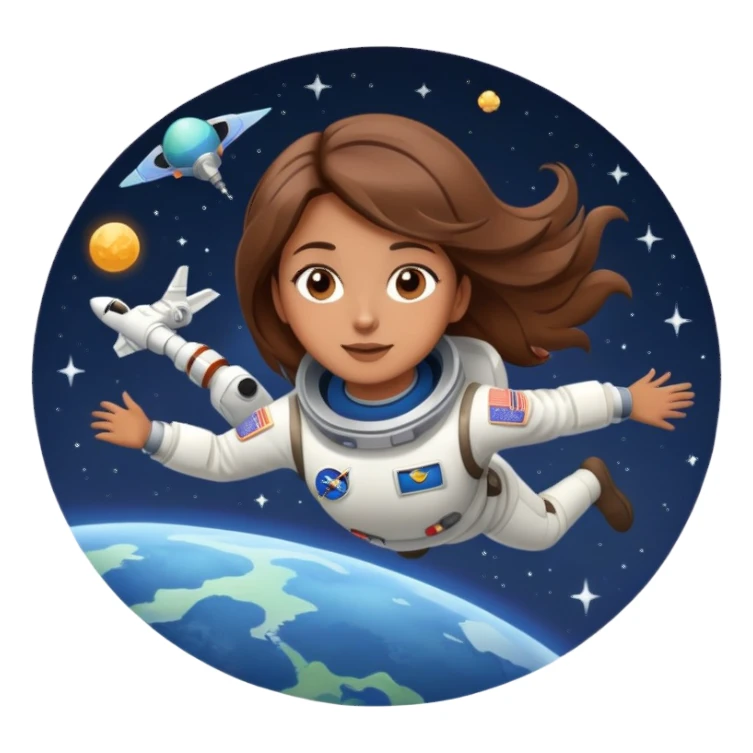beautiful brown hair girl flying to space sticker