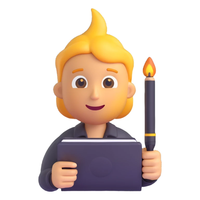 copywriter emoji, pen and notebook, spark of inspiration sticker